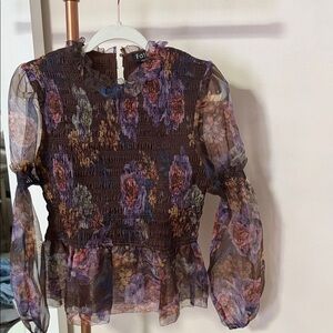 Fate Sheer Floral Blouse - Black and Purple